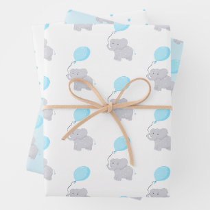 Niedlicher Elefant mit Ballon   Baby Boy Geschenkpapier Set