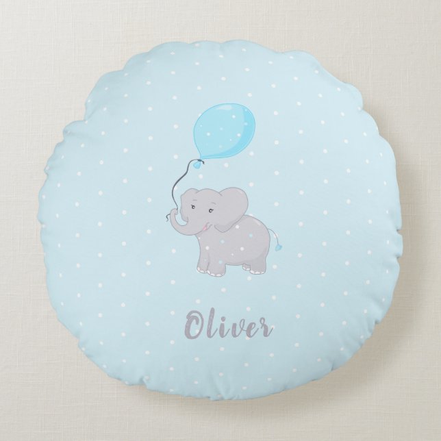 Niedlicher Elefant mit Ballon Rundes Kissen (Vorderseite)