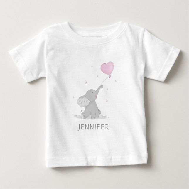 Niedlicher Elefant mit Ballonname Baby T-shirt (Vorderseite)