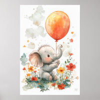 Niedlicher Elefant mit Balloon Aquarell Illustrati
