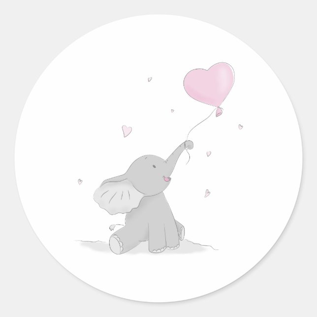 Niedlicher Elefant mit Balloon Baby Dusche Runder Aufkleber (Vorderseite)