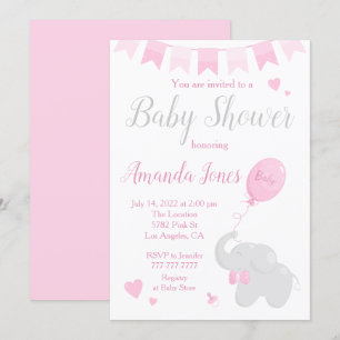 Niedlicher Elefant mit Balloon Baby Shower Girl Einladung