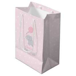 Niedlicher Elefant mit Balloon Baby Shower Girl Mittlere Geschenktüte