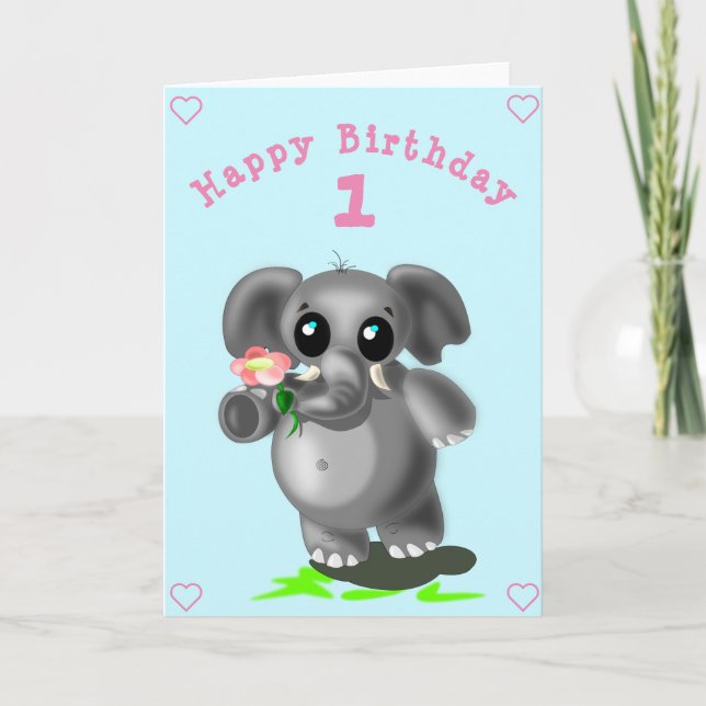 Niedlicher Elefant mit Blume Geburtskarte Karte (Vorderseite)