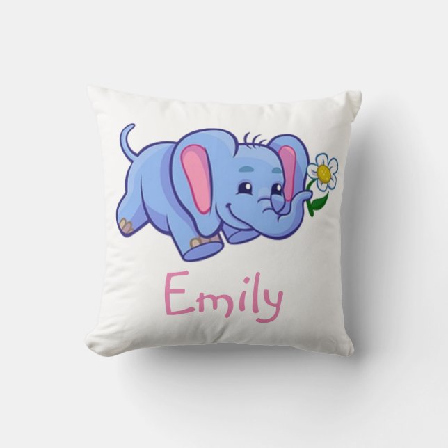 Niedlicher Elefant mit Blume Jungle Tiername Kissen (Vorderseite)
