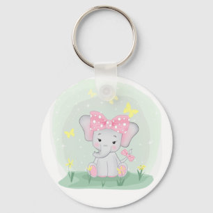 Niedlicher Elefant mit einem rosa Bug in einer Lic Schlüsselanhänger