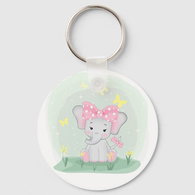 Niedlicher Elefant mit einem rosa Bug in einer Lic Schlüsselanhänger (Vorderseite)