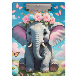 Niedlicher Elefant mit einer Blume Klemmbrett