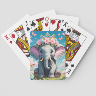 Niedlicher Elefant mit einer Blume Spielkarten