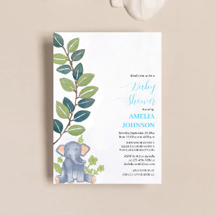 niedlicher Elefant mit Eukalyptus-Babydusche Einladung