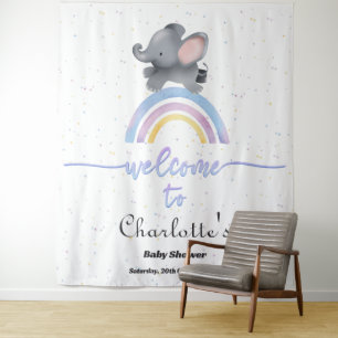 Niedlicher Elefant mit farbenfroher Rainbow Baby-D Wandteppich