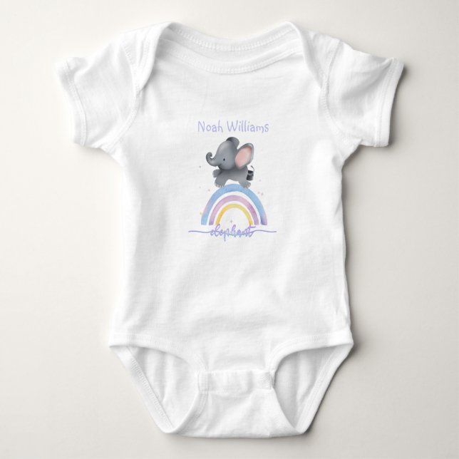 Niedlicher Elefant mit farbenfroher Regenbogen Baby Strampler (Vorderseite)