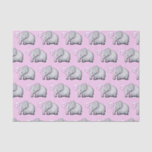 Niedlicher Elefant mit Herzen steigt rosa Seidenpapier