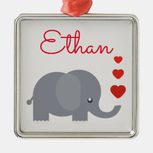 Niedlicher Elefant mit Herzensname Ornament Aus Metall