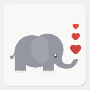 Niedlicher Elefant mit herzlicher, skurriler Liebe Quadratischer Aufkleber