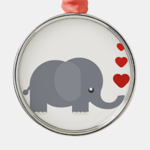 Niedlicher Elefant mit herzlicher, skurriler Liebe Silbernes Ornament