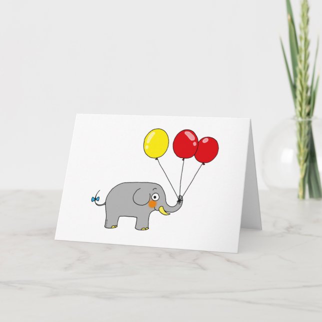 Niedlicher Elefant mit Party-Ballons Karte (Vorderseite)