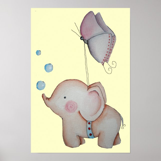 Niedlicher Elefant mit Schmetterlingposter Poster (Vorne)