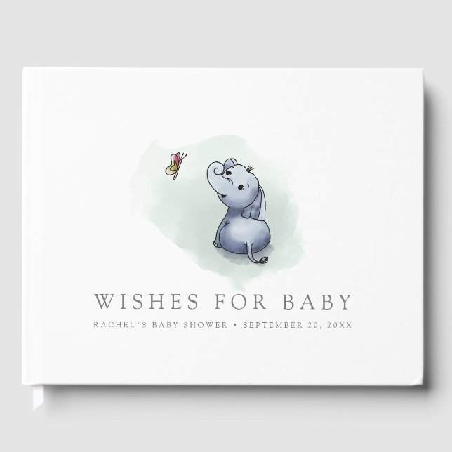 Niedlicher Elefant mit Schmetterlingsbabydusche Gästebuch (Vorderseite)