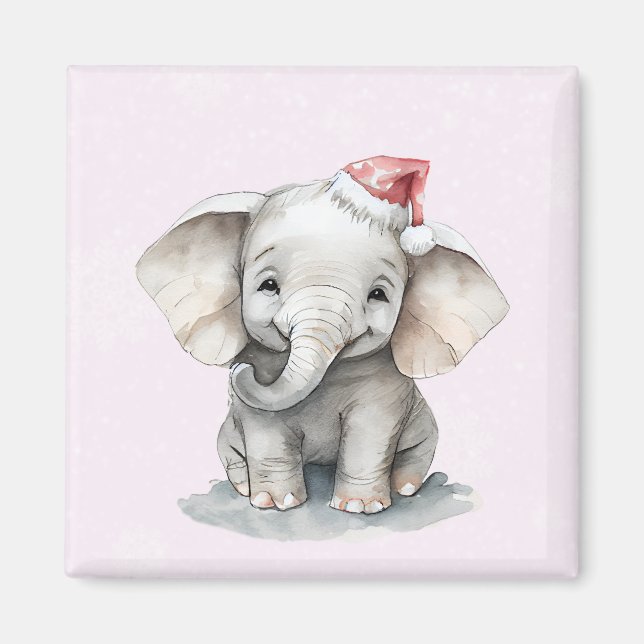 Niedlicher Elefant mit Weihnachtsmannmütze Magnet (Vorne)