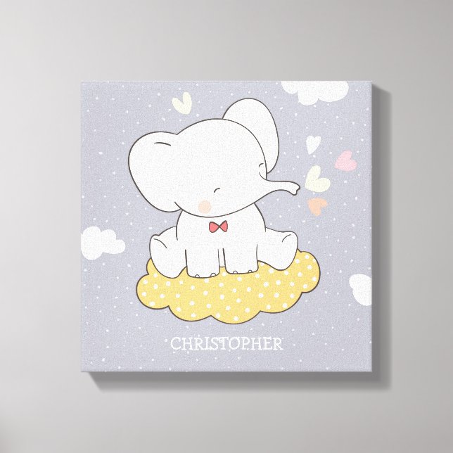 Niedlicher Elefant mit Wolken für Junge Kinderzimm Leinwanddruck (Vorderseite)