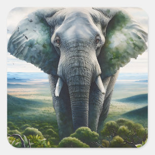 Niedlicher Elefant Nah Quadratischer Aufkleber