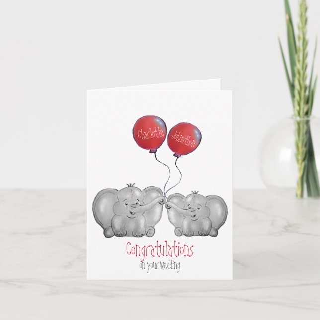 niedlicher Elefant neu geglückte Hochzeit Karte (Vorderseite)