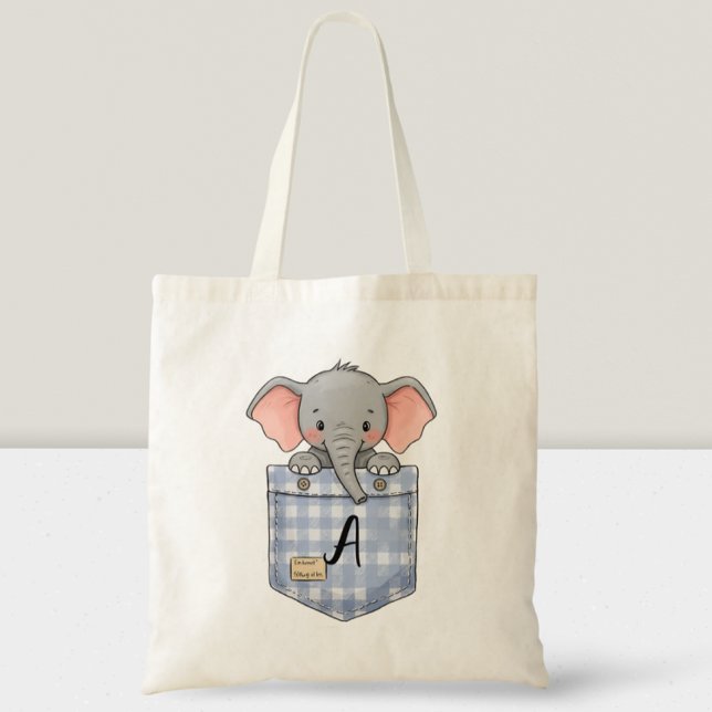 Niedlicher Elefant Peeking von Pocket mit dem erst Tragetasche (Von Creator hochgeladen)
