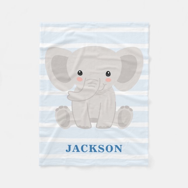 Niedlicher Elefant-personalisierter Baby-Junge Fleecedecke (Vorderseite)