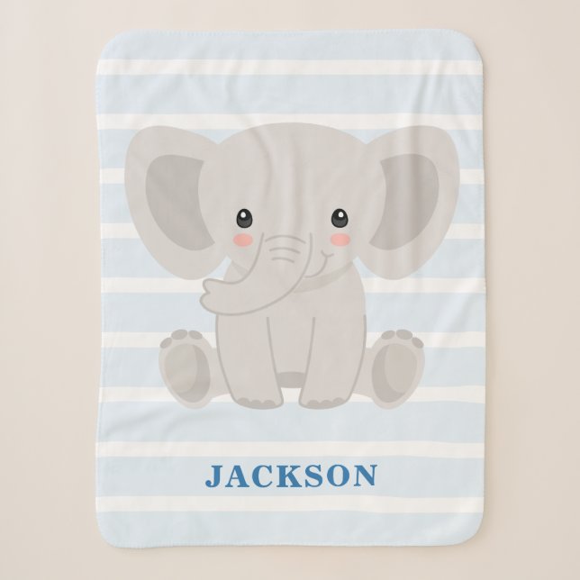 Niedlicher Elefant-personalisierter Baby-Junge Sherpadecke (Vorderseite)