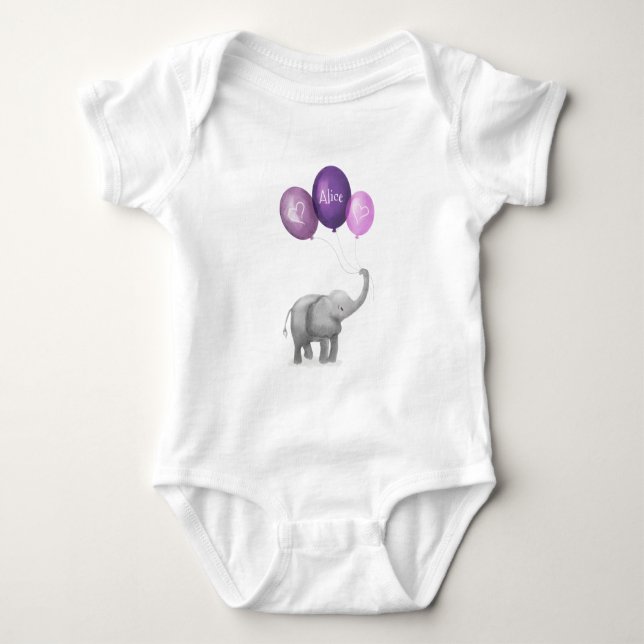 Niedlicher Elefant personalisierter Babybodyanzug  Baby Strampler (Vorderseite)