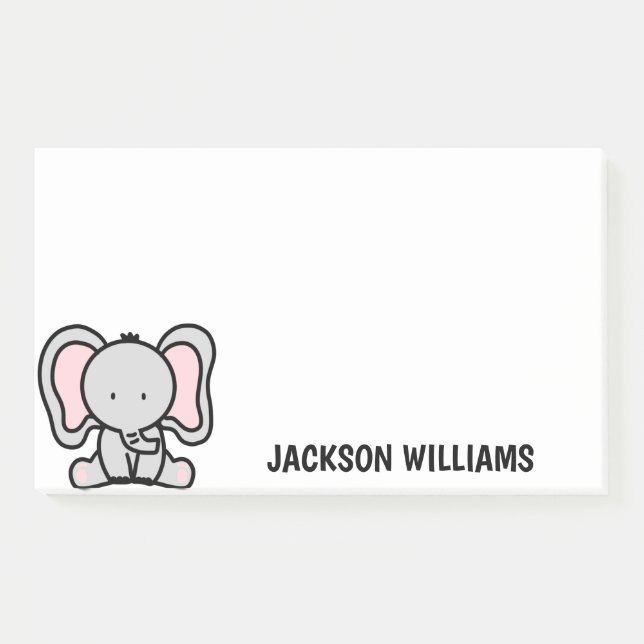 Niedlicher Elefant Personalisierter Name Postit No Post-it Klebezettel (Vorderseite)