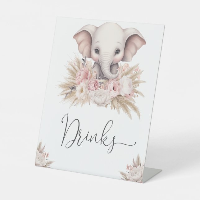 Niedlicher Elefant Pink Boho Girl Babydusche Geträ Sockelschild (Vorderseite)