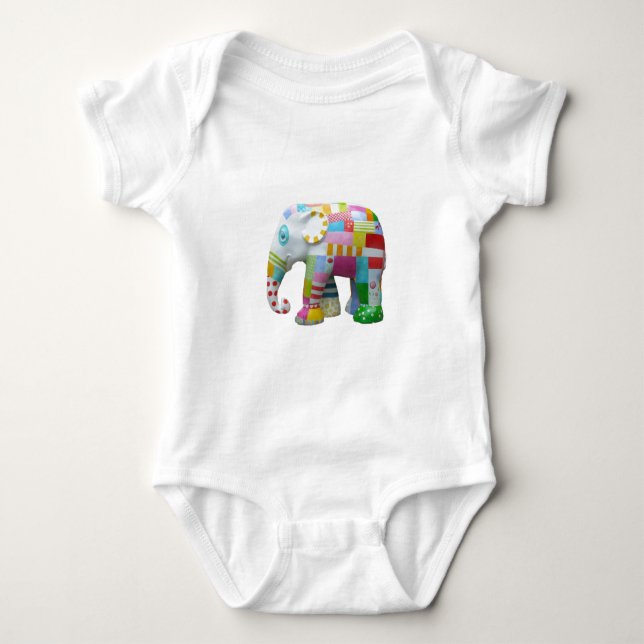 Niedlicher Elefant Retro-Flickwerk Baby Strampler (Vorderseite)