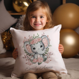 Niedlicher Elefant Rosa Blumengrün Kindername Kissen