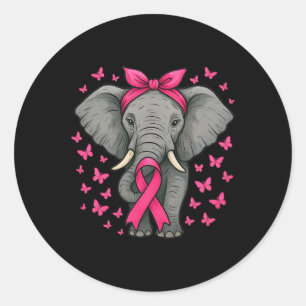 Niedlicher Elefant rosa Ribbon Brustkrebs Krieger  Runder Aufkleber