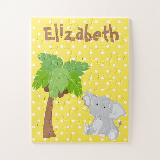 Niedlicher Elefant Safari Gelb und Weiß Polka Dot (Vertikal)