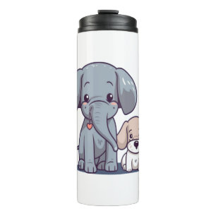 Niedlicher Elefant und Hund Thermosbecher