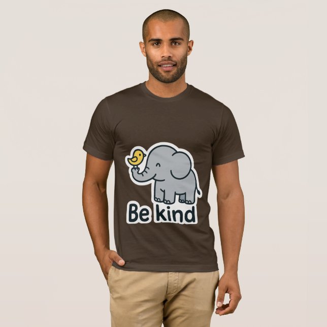 Niedlicher Elefant und Vogelaufkleber T-Shirt (Vorne ganz)