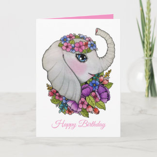 Niedlicher Elefant und wilde Blumen im Watercolor Karte