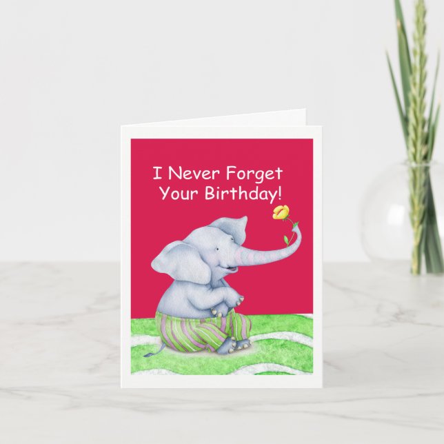 Niedlicher Elefant vergisst nie deinen Geburtstag Karte (Vorderseite)