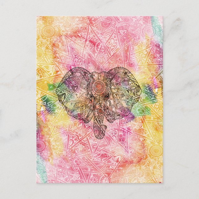 Niedlicher Elefant Watecolor handgezeichnete Henna Postkarte (Vorderseite)