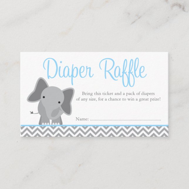Niedlicher Elefant Zickzack Blue Diaper Raffle Tic Begleitkarte (Vorderseite)