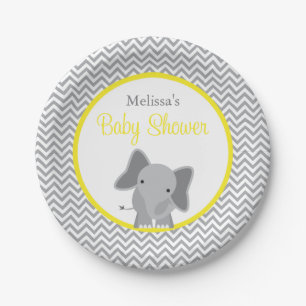 Niedlicher Elefant-Zickzack-Gelb-Babydusche Pappteller