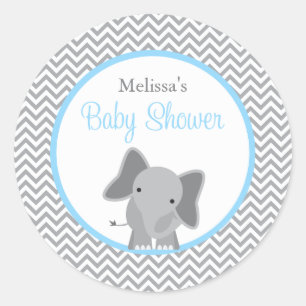 Niedlicher Elefant-Zickzack hellblaue Baby-Dusche Runder Aufkleber