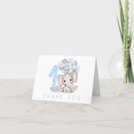 Niedlicher Elefant zum ersten Geburtstag in Blau Dankeskarte