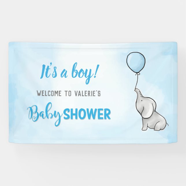 Niedlicher Elefantenbaby-Duschjunge Banner (Horizontal)