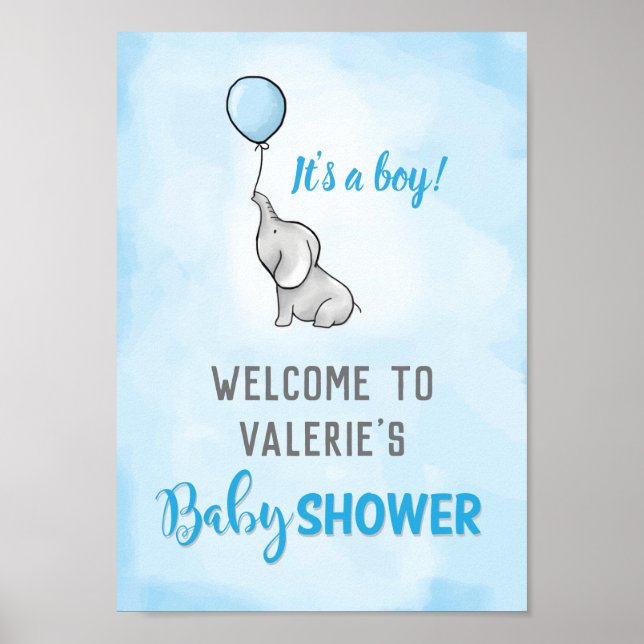 Niedlicher Elefantenbaby-Duschjunge Poster (Vorne)