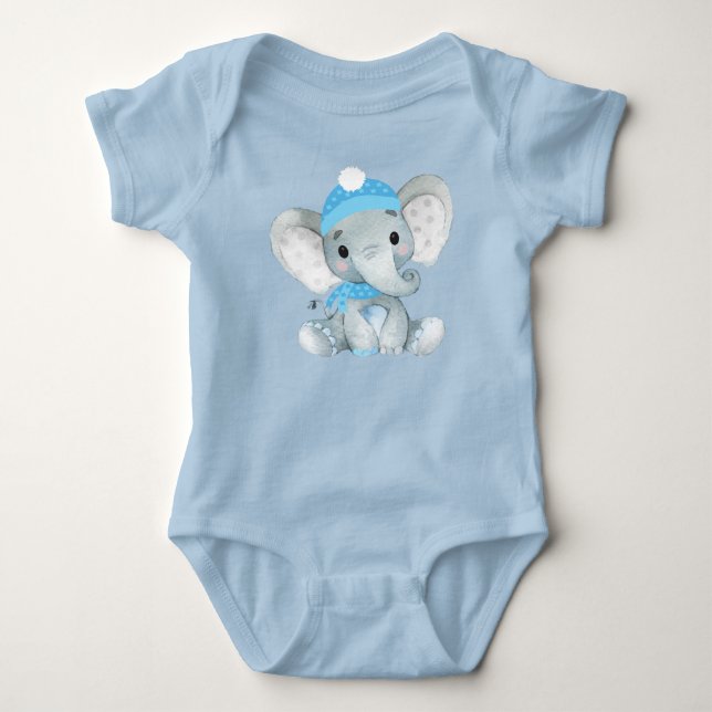 Niedlicher Elefantenjunge Bodysuit Blau rustikal Baby Strampler (Vorderseite)