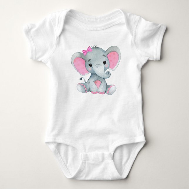 Niedlicher Elefantenjunge Bodysuit Rosa rustikal Baby Strampler (Vorderseite)